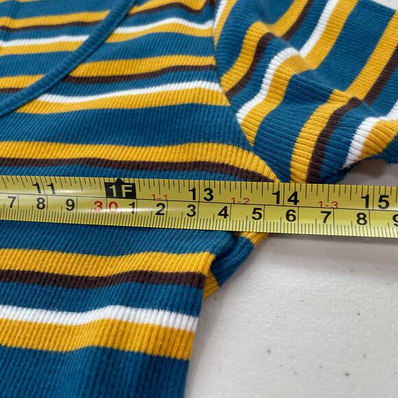 ZARA Trafaluc Blue Yellow Crop Knit Top Short Sleeve Scoop Neck S - Picture 5 of 6